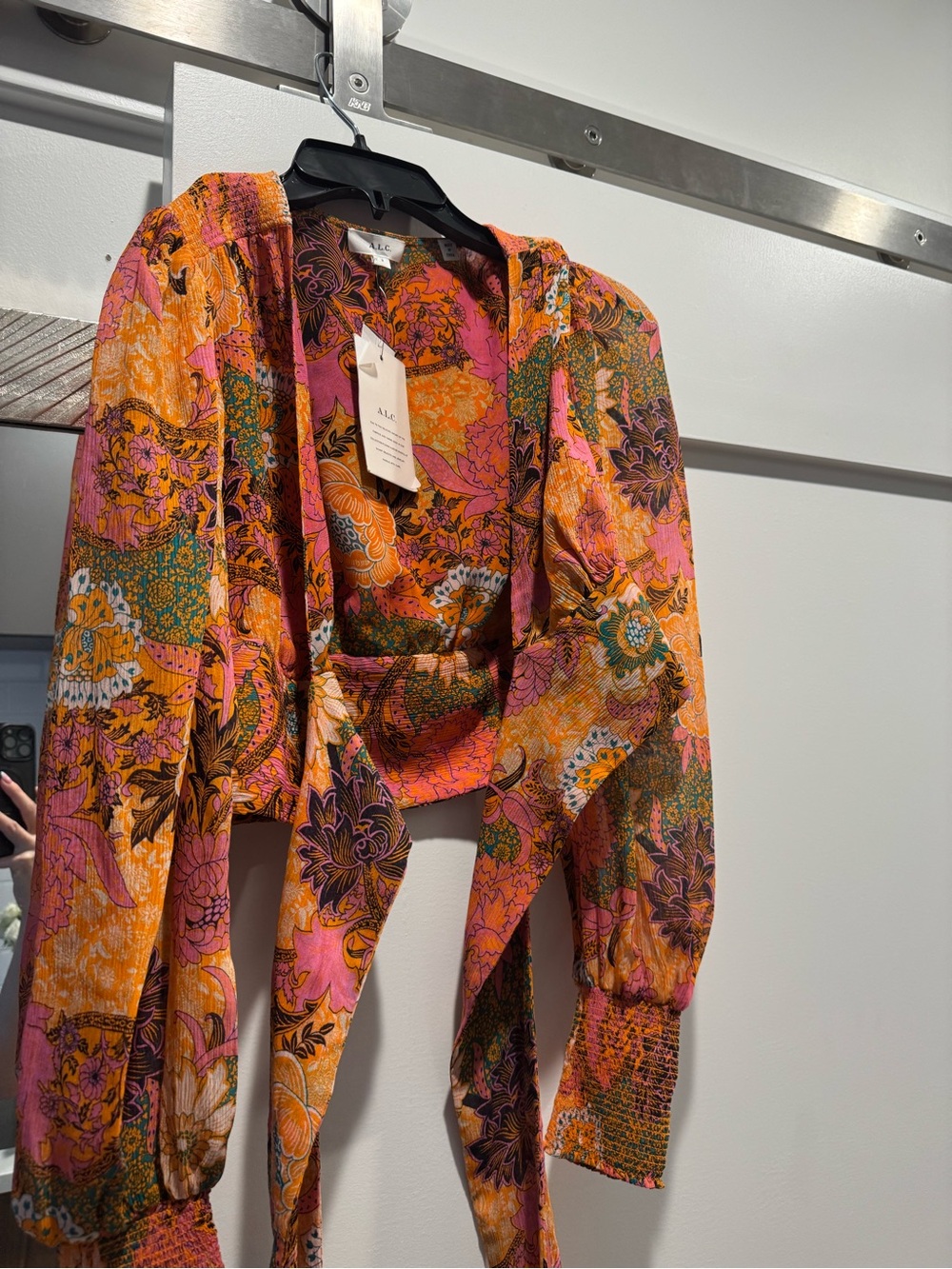 A.L.C. Floral Tie-Front Blouse in Orange, Pink & Green new nwt! 😱